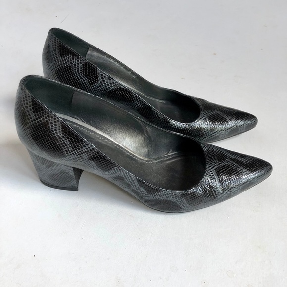 Stuart Weitzman Pointy Toe Snake Print Block Heels - Picture 2 of 11